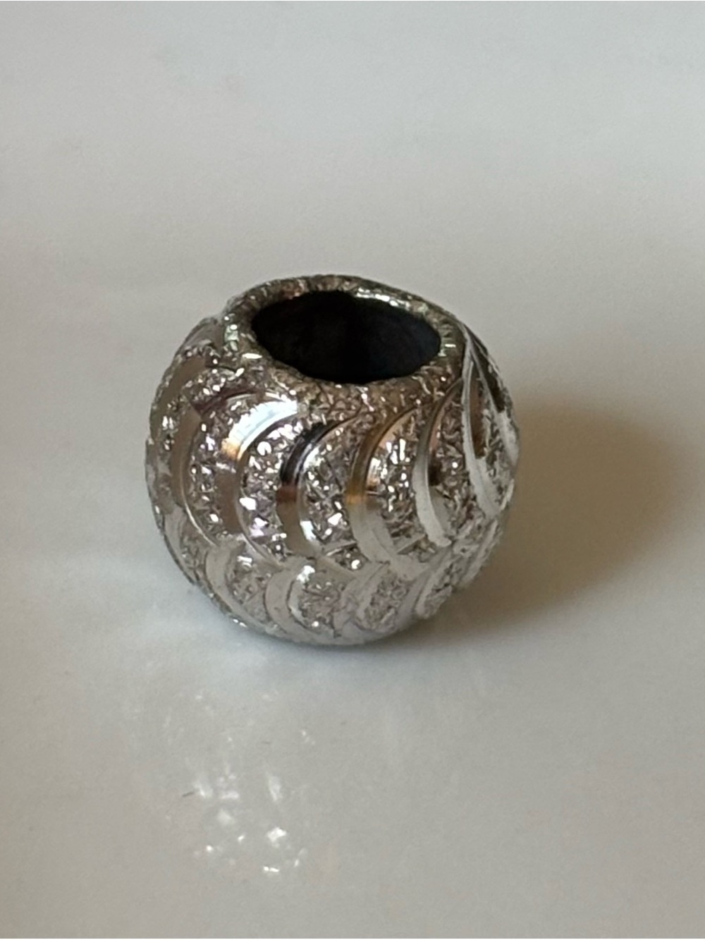 Silver Textured Round Spacer Bead with tiny crystals - Silver